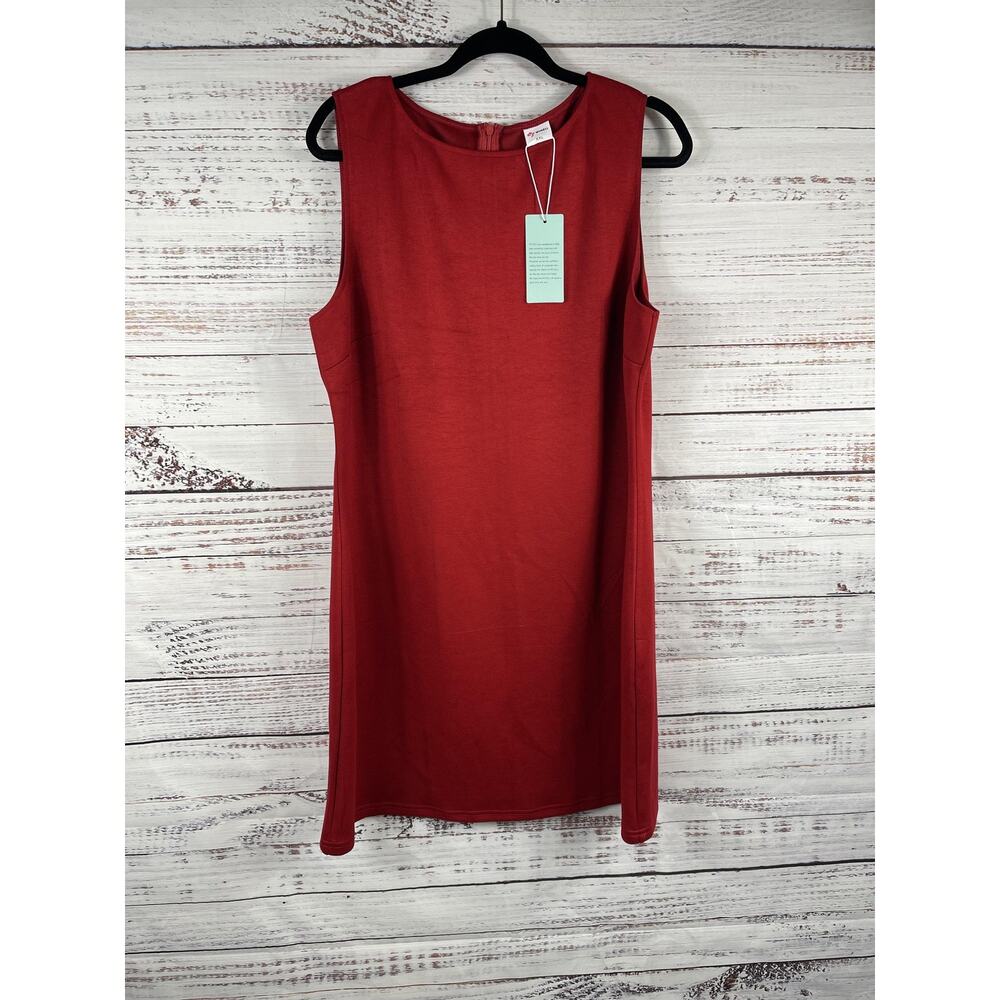 WIHOLL Dress Womens 2XL Red Sleeveless Shift Round Neck Stretch Knee Length